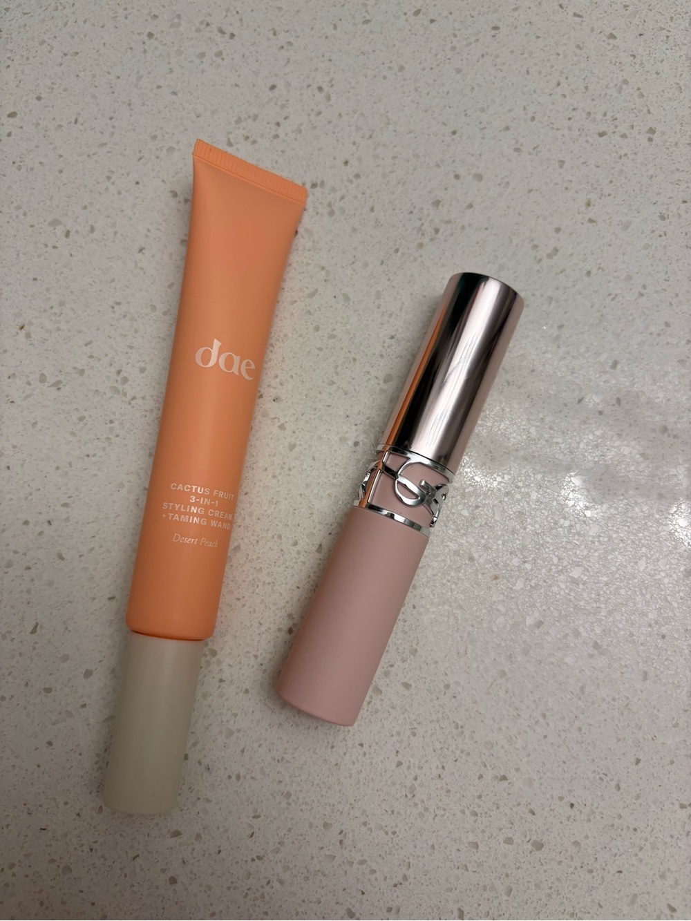 DAE hair gel and YSL lipstick